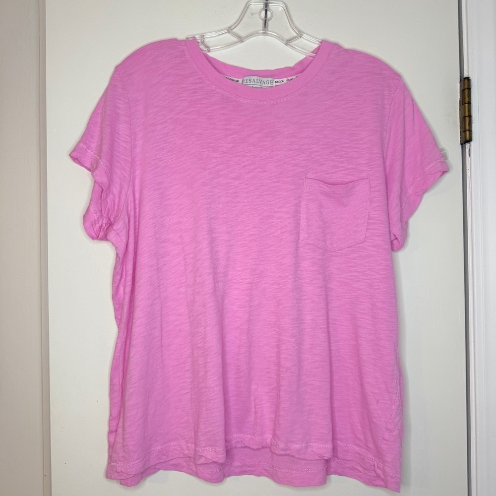 P.J. Salvage Women's Pink Short Sleeve Pocket Tee T Shirt Top Casual
